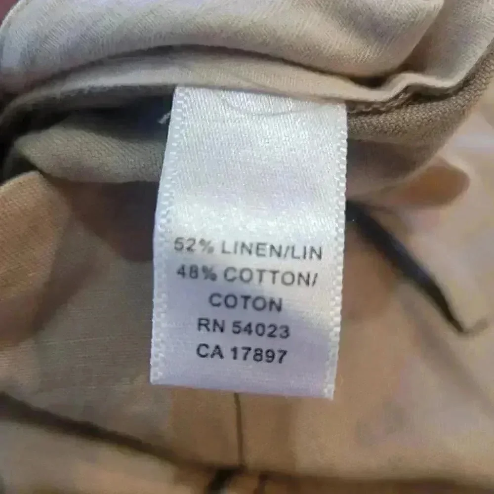 Banana Republic Men's Tan Linen/Cotton Dawson Flat Front Relaxed Leg Lower Waist